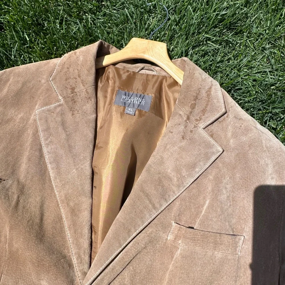 Wilsons Leather Mens XL Suede Blazer Jacket Tan Brown Two Button Sport Coat